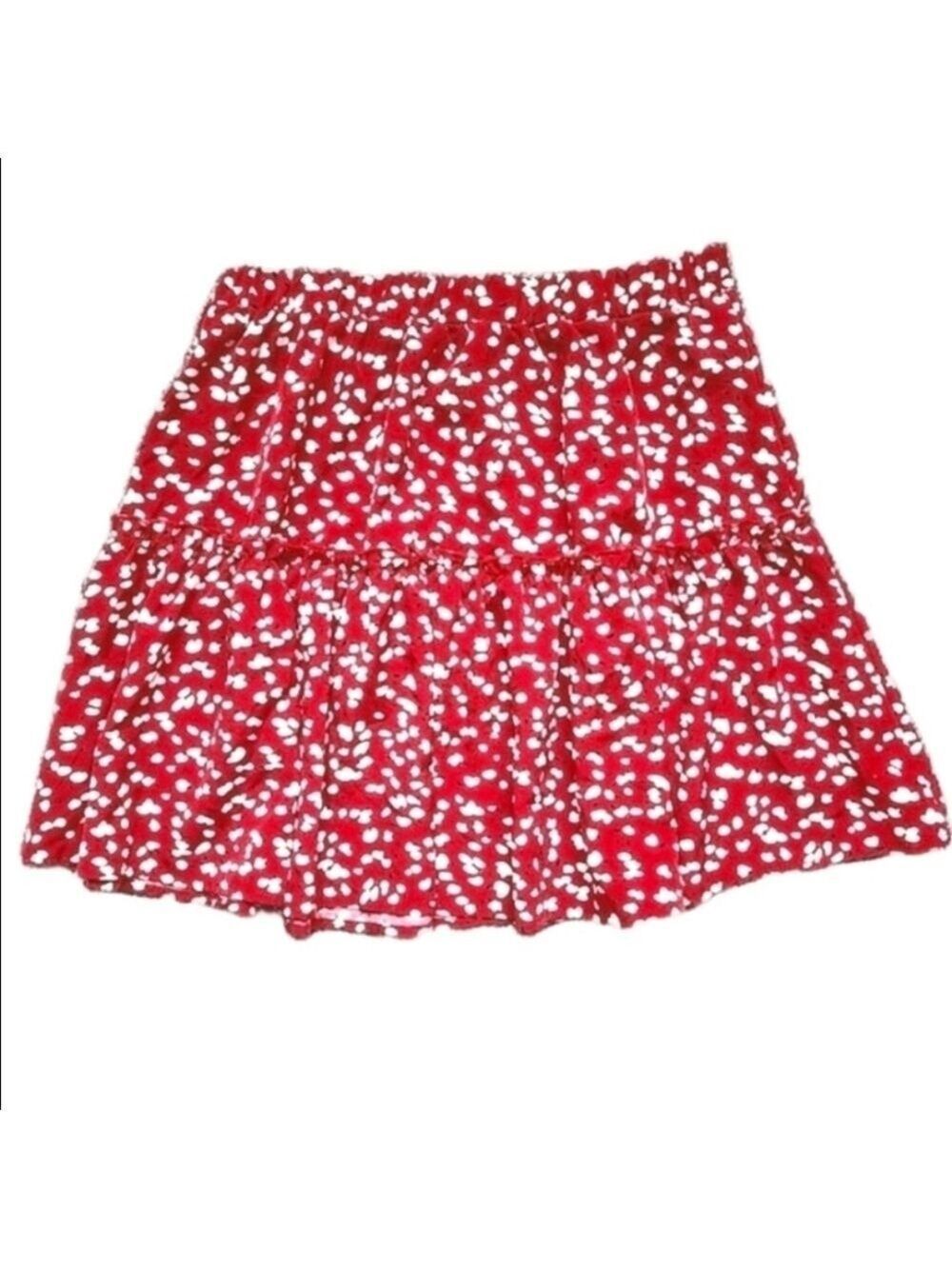 Polka Dot Tiered Ruffle Miniskirt Summer Flowy Coquette Boho Red White Small